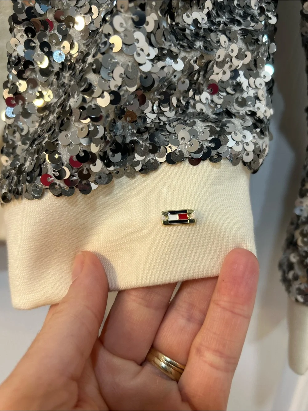 NWT Tommy Hilfiger Kids Silver Sequin Bomber Jacker Sz S 6-7 Button Snap Festive